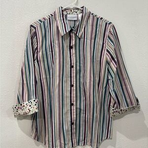Alfred Dunner Multicolor Striped Button Down Shirt